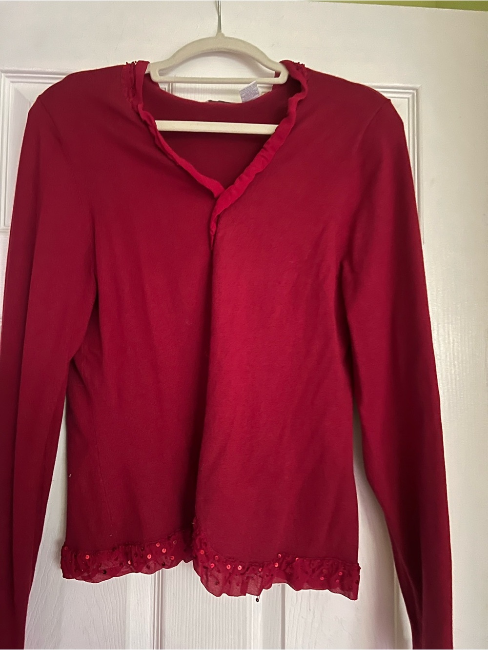 Red Women's Long-Sleeve Ruffle Hem Sweater